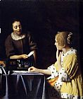 Johannes Vermeer Canvas Paintings - Mistress and Maid